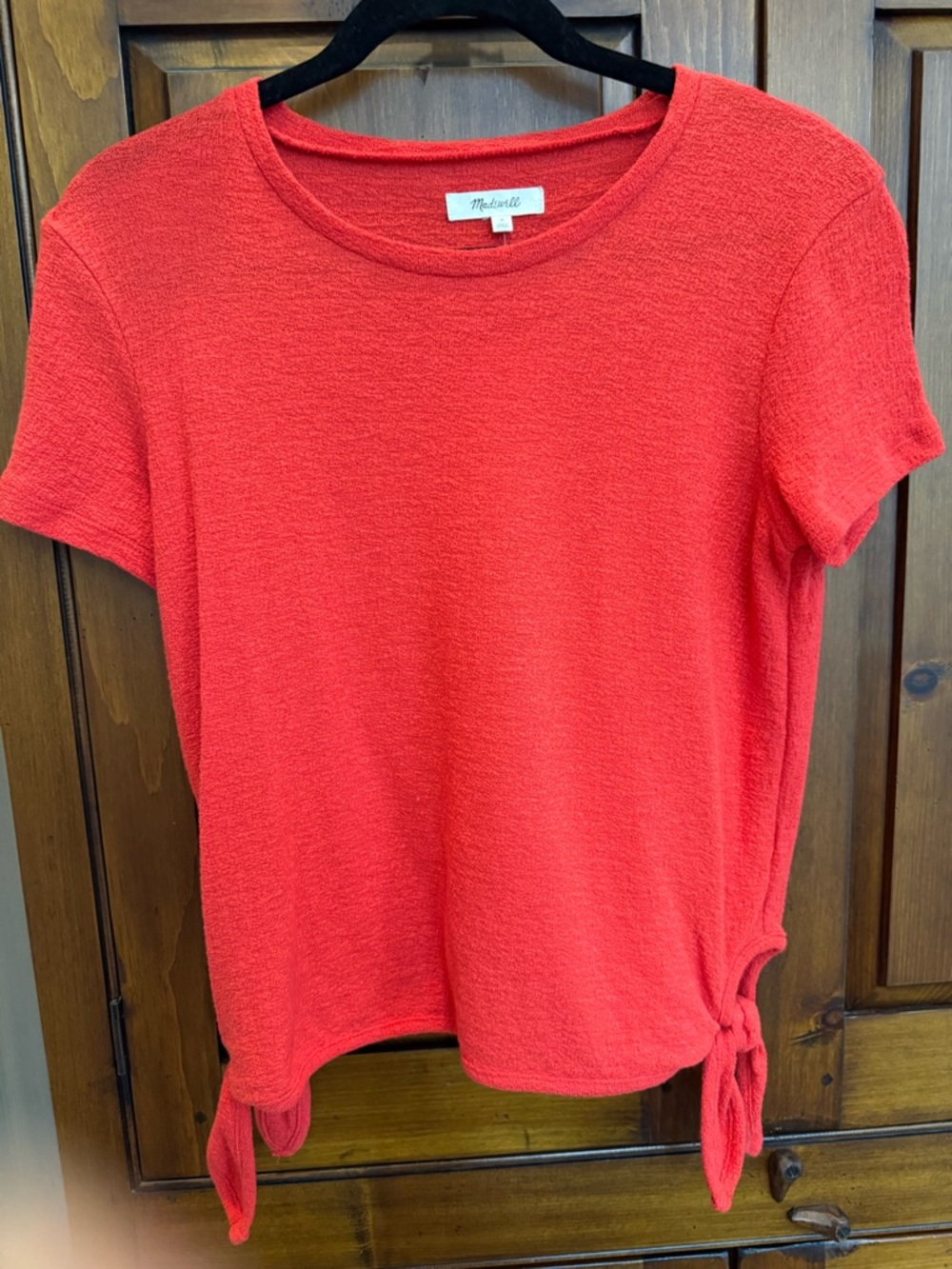 Madewell Size Small Bright Poppy Short Sleeve Tie-Hem Top. NWT
